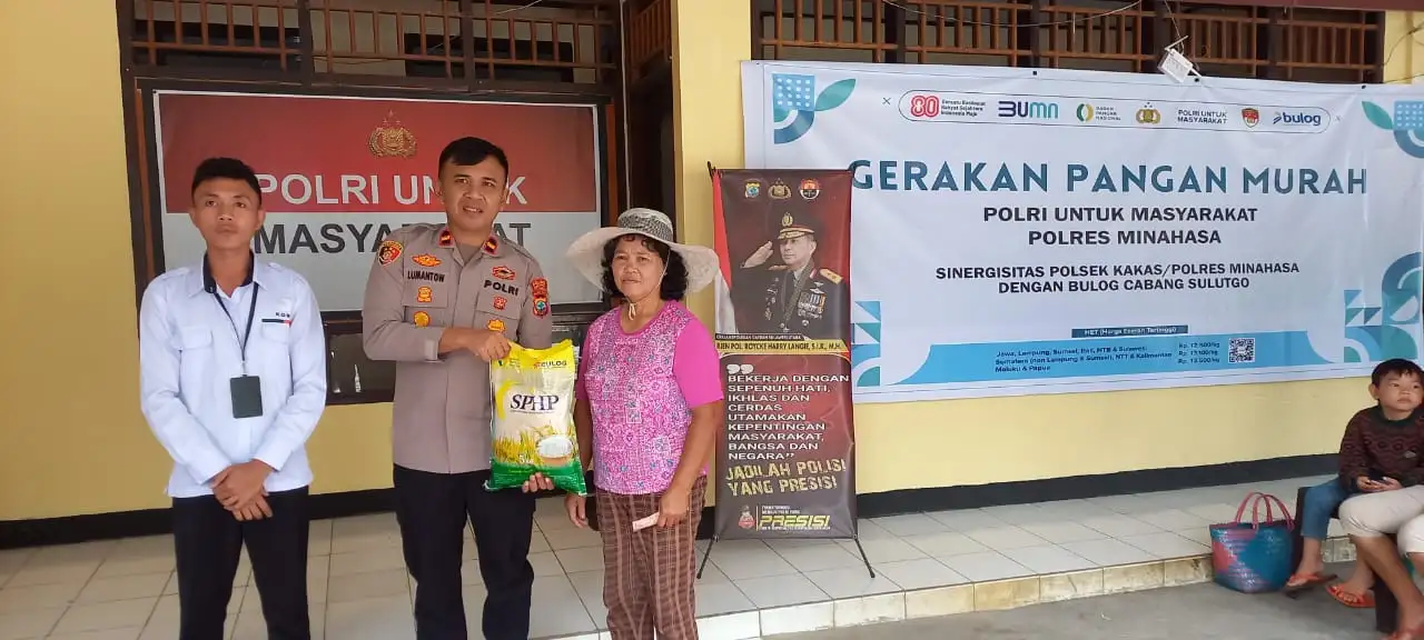 Polsek Kakas Gelar Gerakan Pangan Murah, 2 Ton Beras SPHP Habis Terjual